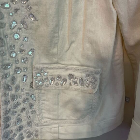 CHICO’S PLATINUM White Embellished Cotton Blazer Jacket.Size 1 - Picture 11 of 15